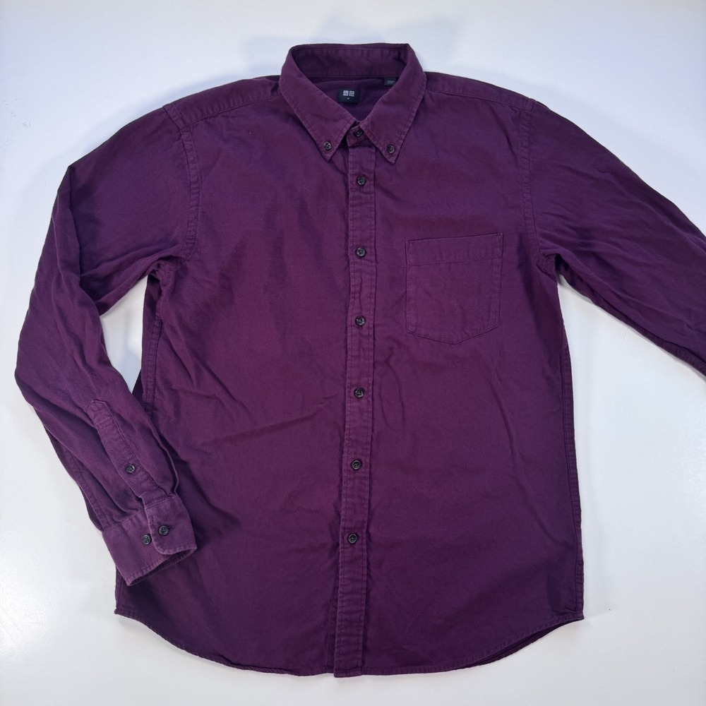 UNIQLO Solid Flannel Button Down Shirt‎ BurgundyRed Mens Medium Casual City